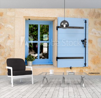 Picture of Blue old window in traditional french provence architecture